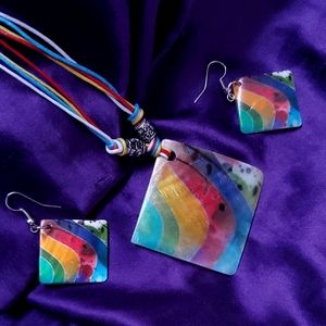 Abstract Rainbow Necklace and Earring Set